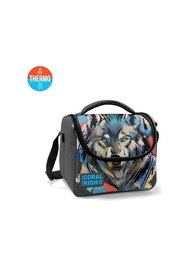 Coral High Kids Gri Siyah Kurt Desenli Thermo Beslenme Çantası 11850