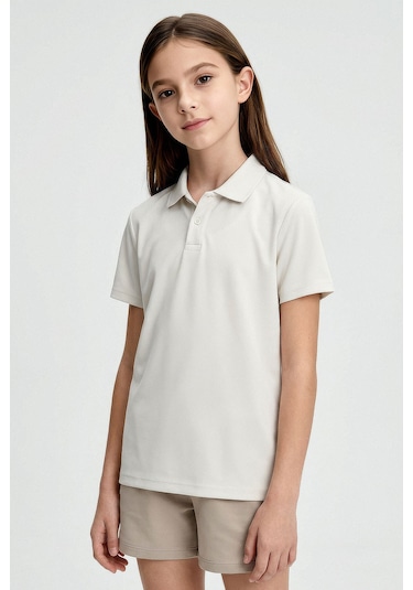 Tommy Life Ekru Polo Yaka Standart Fit Basic Unisex T-shirt - 11330
