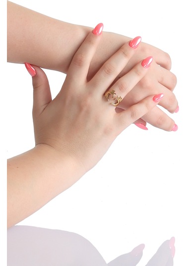 Labalaba Kadın Lak Kaplama Çift El Kalp - Aşk Yüzük - Altın Altın