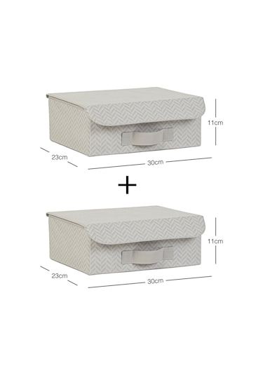 Ocean Home Textile 2'li Gri Balıksırtı Kapaklı Kutu Set 30 x 23 x 11 cm
