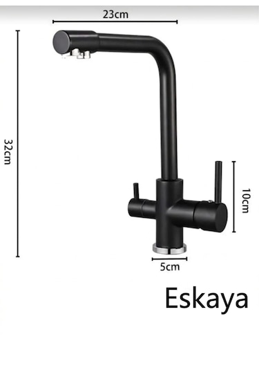 Eshome Siyah Krom Arıtmalı 3 Yollu Mutfak Eviye Batarya Muslugu