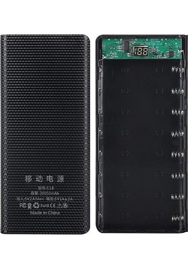 Siyah 18650 Power Bank 20000mah Usb Type C 5v Şarj Saklama Kutusu Pilsiz Siyah