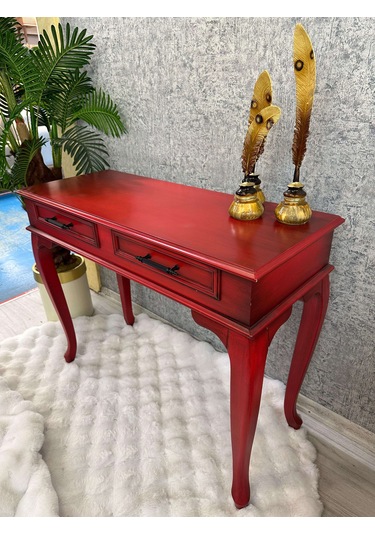 Ahşap Lükens Ayak Dresuar Kırmzı Eskitme Kırmızı