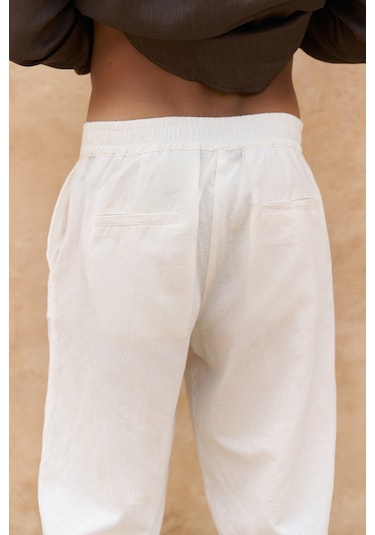 Fyfaha Bol Paça Erkek Ekru Keten Pantolon Ekru