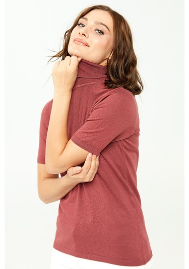 Desen Triko Kadın Likralı Kısa Kollu Tam Balıkçı Bluz 20346 Gül K