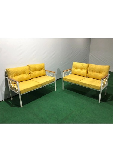 2+2balkon-bahçe-kafe-çay Seti-koltuk Takımı-oturma Grubu-ofis Koltuğu 2+2 Beyaz Profil Demir Sarı