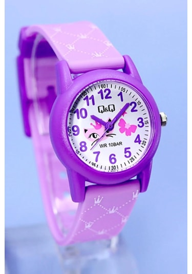 Q&q Qcg9914 Lila Mor Kraliçe Kedi Su Geçirmez Kız Çocuk Kol Saati