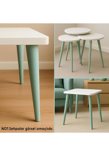 3 Adet Ahşap Ayak 35 Cm Su Yeşili M8 Civatalı Bağlantı Aparatlı Dolap Mobilya Koltuk Kanepe Destek Ayağı Ayakları Yeşil