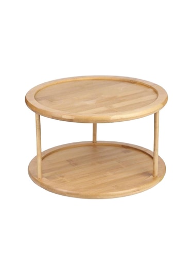 Suntek 2 Katmanlı Ahşap Pikap Baharatlık Mutfak Dolabı Dönen Organizatör Bej