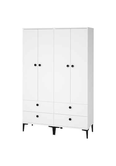 Kalender Dekor Silvia-1-1 Slv01, 4 Kapaklı, 4 Çekmeceli Gardırop