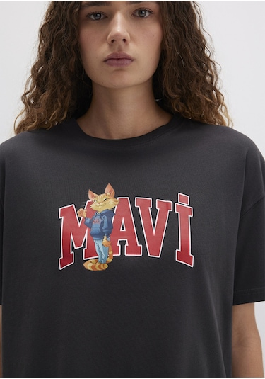 Mavi - Kedi Logo Baskılı Antrasit Tişört 1613285-70087 Antrasit