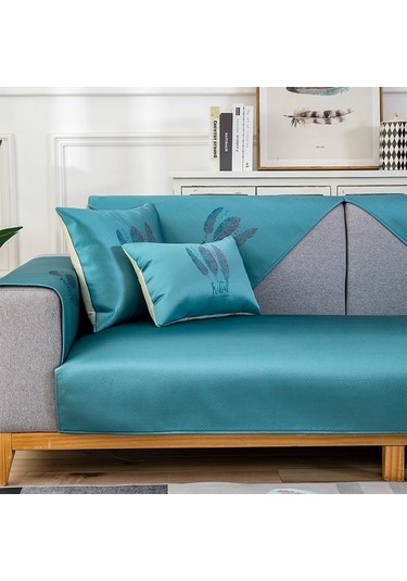 Sones Tüy Desenli Yazlık Buz İpeği Kaymaz Tam Kapsamlı Kanepe Kılıfı, Boyut: 70x150cm Mavi