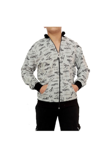 Erkek Sweatshirt Gri Yazılı Desen Gri