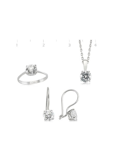 Gümüş Tek Taş Motifli Set Tgg343236 Altınsepeti