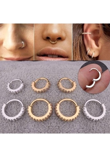 Novahub Gümüş Mini Hoop Kıkırdak Helix Küpe Kabuklu Delici Kale Rahat Delici Küpe Burun Delici Yüzükler 10mm 2pcs Gümüş Gümüş