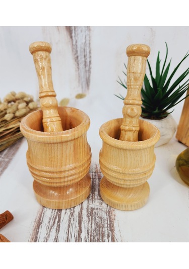 El Yapımı Ahşap Ağaç Havan Sarımsak Döveceği Lüx 8-10 Luk 2li Set