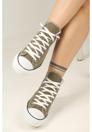 Bağcıklı Unisex Uzun Keten Ayakkabı-haki-111 Haki