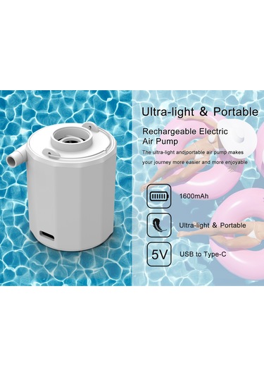 Mufunye Beyaz Mini Elektrikli Hava Pompa, 3 Işık Modu Hafif/parlak/sos , Usb Şarjlı, 3.5kpa Basınç, 180l/dak Hız, Dış Mekan Kullanıma Uygun
