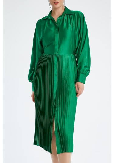 Kadın Piliseli Etekli Elbise - Modern Ve Şık - Günlük Ve Özel Davetler İçin Elbise Yeşil