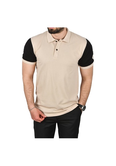 Deepsea Erkek Bej Dar Kesim Pamuklu Polo Yaka Tişört Slim Fit Nefes Alan Kıvrılmaz Polo Yaka Tişört 2503022 Bej