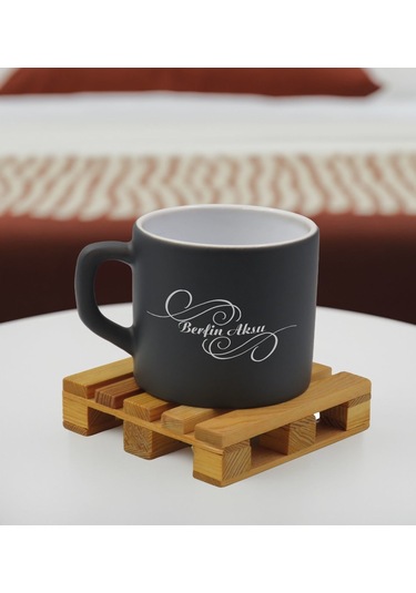 Bk Gift Kişiye Özel İsimli Antrasit Renkli Middle Çay & Kahve Fincanı-2, Arkadaşa Hediye, Sevgiliye Hediye, Doğum Günü Hediyesi Kobitmeyencom32500 Bk