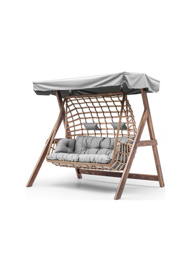 Girne Swing Ahşap Rattan Salıncak Dış Mekan Bahçe Balkon Ve Teras Ceviz