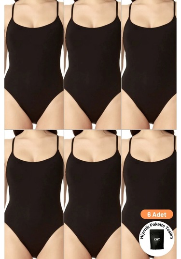 Kadın İp Askılı Çıt Çıtlı Kancalı Body 6'lı Paket Renkli