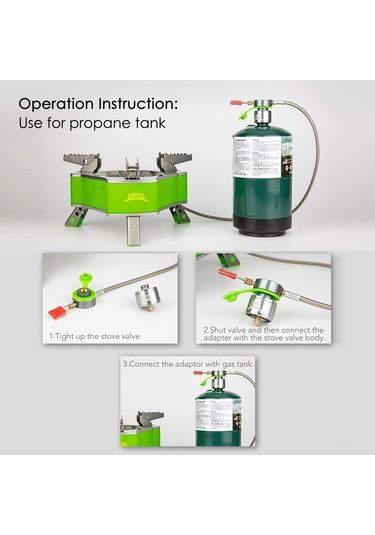 Yaozixa Dış Mekan Açık Ocaklı Kullanım Propana Dönüştürücü Bağlantı Aleti, Alüminyum Ve Bakır Malzeme, Otomatik Kapatma Özelliği, 2 Adet Paket Gümüş