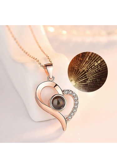 Chavin 100 Dilde Seni Seviyorum Rose Kalp Kolye Ed06Rs Kırmızı