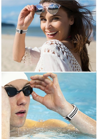 Manyetik Kat Toka Kare Delikleri Silikon İzle Kayış, iOS Uyumlu Watch Serisi 9 & 8 & 7 41mm / Se 3 & Se 2 & 6 & Se & 4 40mm / 3 & 2 & 1 38mm