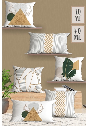 Belle Benoit Baskılı Dikdörtgen 6'lı Koltuk Kırlent Kılıfı Dese14