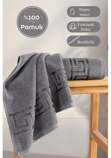 Pamuk Tekli Jakarlı Yumuşak Havlu Grek - 70 X 140 Gri