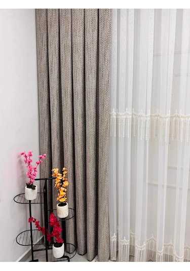 Nivemeshome 2571 V -117 Reina Gold 1/2,5 Pileli Bambu Tül Perde 400x280