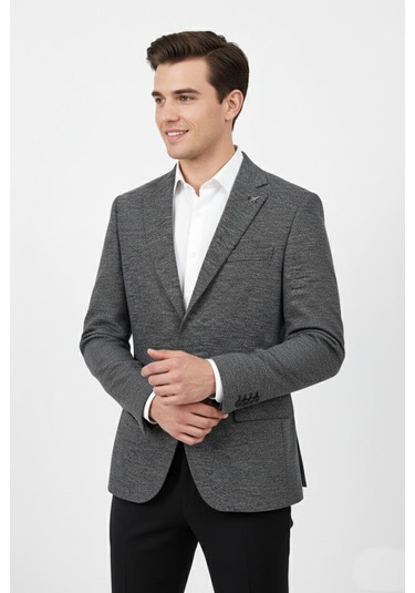 Erkek Tek Spor Ceket Çift Yırtmaçlı Bgl-st04980 Füme