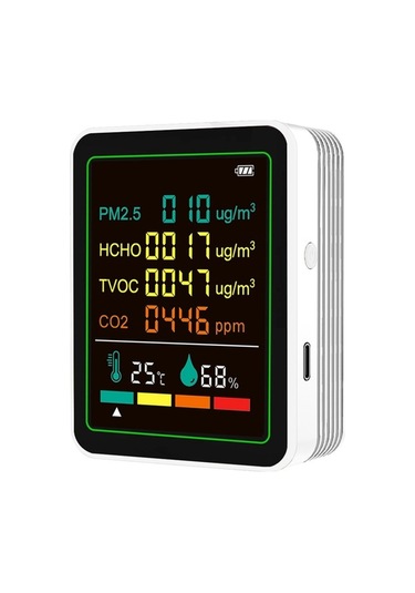 Fortunelane Ortam Kalite Monitörü Pm2.5 Co2 Tvoc Hcho Sıcaklık Nem İzleyici Beyaz Ayaklı 6-1 Algılayıcı Dahili Pilli Zn-mt07wt