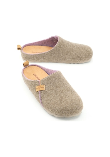 Gezer Kışlık Keçe Comfort Taban Kadın Ev Bahçe Terlik Bej