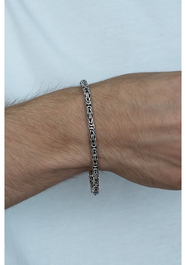 Takı Dükkanı 925 Ayar Gümüş Erkek Bileklik Yuvarlak Kral Model 3,2mm Genişlik 21cm Uzunluk msb04