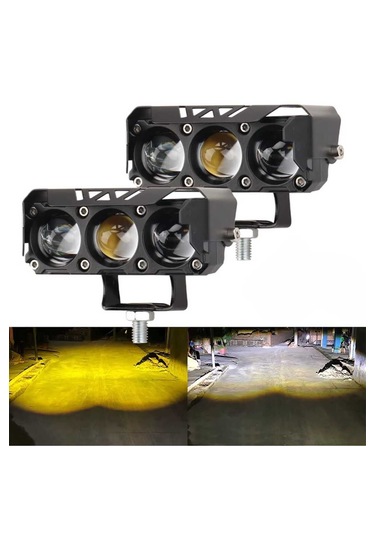 Üç Gözlü Motosiklet Farı Çift Renk Sarı/beyaz Led, 12-24v
