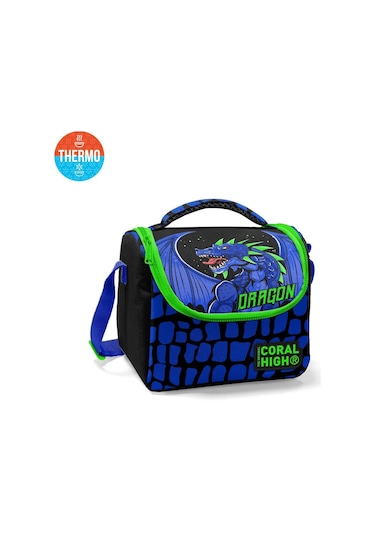Coral High Kids Siyah Saks Ejderha Desenli Thermo Beslenme Çantası 11866