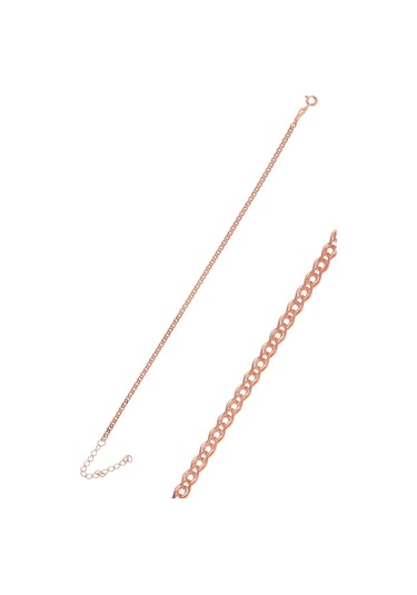 Gümüş Rose İç İçe Geçmeli Zincir Halhal Gümüş - Rose