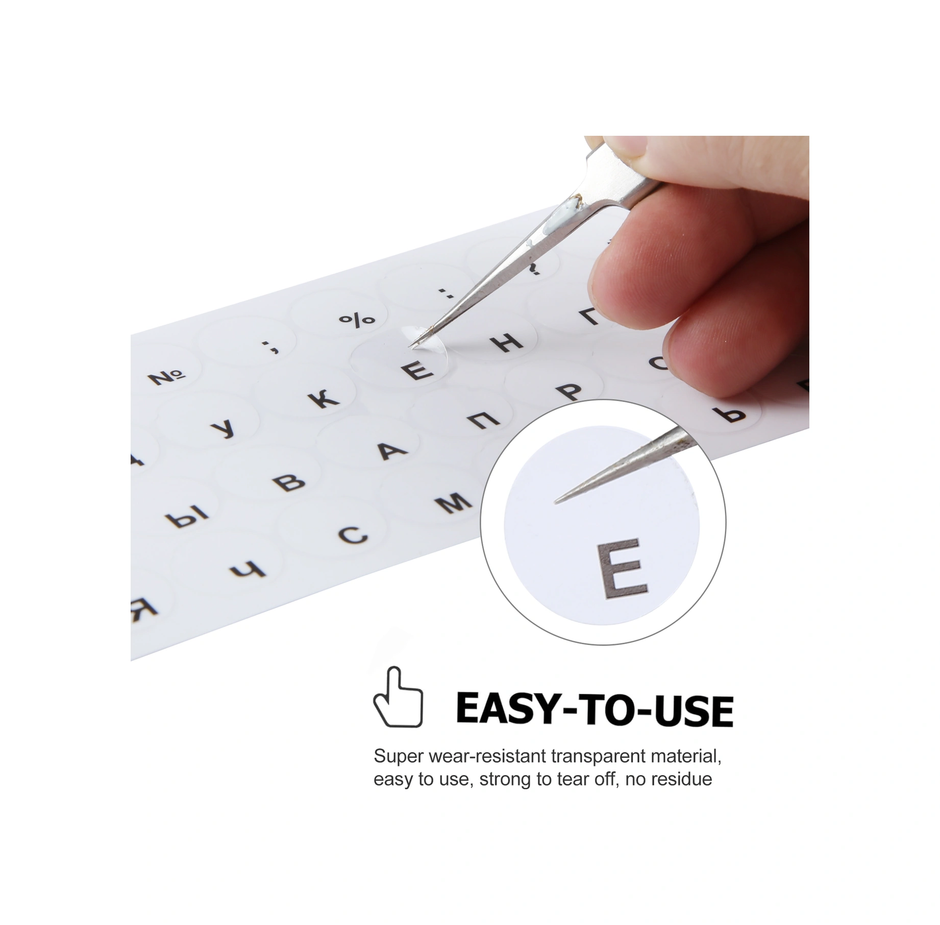 Sones 2 Adet Yuvarlak Şeffaf Klavye Çıkartmaları Rus Tuş Koruyucu