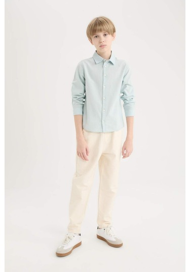 DeFacto Erkek Çocuk Polo Yaka Keten Karışımlı Uzun Kollu Gömlek D7781A825SMGN1256