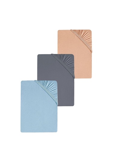 3 Adet Düz Pamuklu Tek Kişilik 120 X 200 Cm Lastikli Penye Çarşaf-yavruağzı-mavi