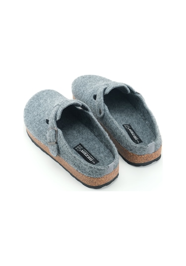 Gezer Erkek Kışlık Keçe Mantar Taban Tek Toka Ayarlanabilir Rahat Taban Ev Bahçe Terlik Gri