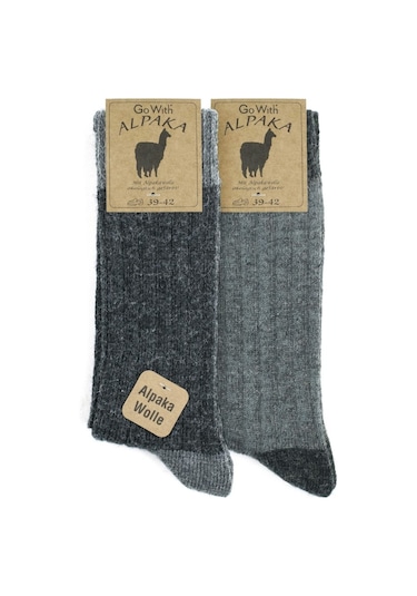 Gowith 2'li Alpaka Doğal Yünlü Kalın Kışlık Çorap 3096 Antrasit-Gri Antrasit