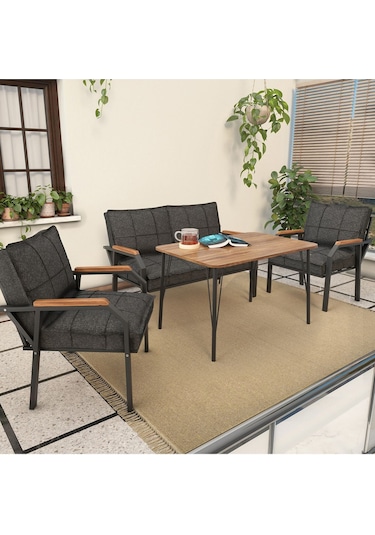 Mygusi Hayal Balkon, Bahçe, Cafe, Teras - Metal Kanepe Koltuk Takımı - 2+1+1 Masali Antrasit