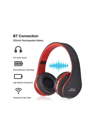 Primepickings 811bt Kablosuz Oyuncu Kulaklığı, Katlanabilir, Mikrofonlu, Derin Taban, 10m Menzil, Siyah-kırmızı