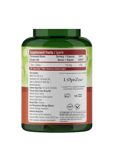 Natures Supreme Zinc 15 Mg 100 Kapsül Aromasiz