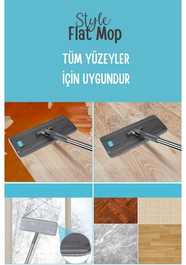 Grimorlife Flat Tablet Mop Yer Duvar Silme Temizlik Kova Seti 2 Adet Microfiber Yedek Bez Paspas