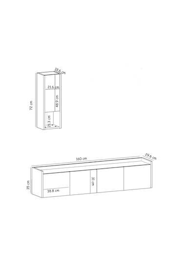 T007 Duvara Monte, Raflı Tv Ünitesi, Tv Sehpası - Ahşap Beyaz/mermer Ahşap Beyaz/mermer
